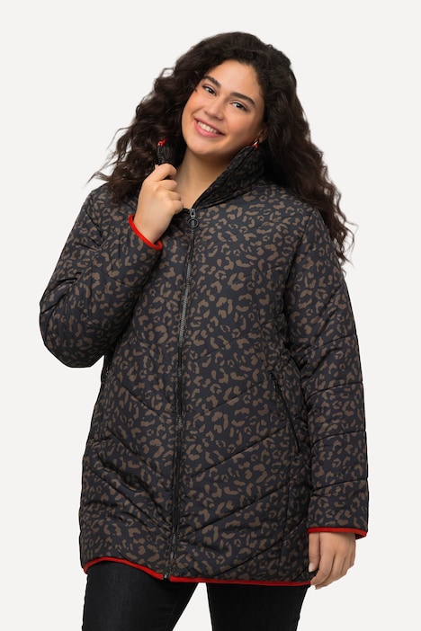 Steppjacke, Leomuster, A-Linie, recycelt, Zipptaschen