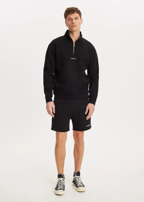 Brushed half zip sweater zwart (ZWART)