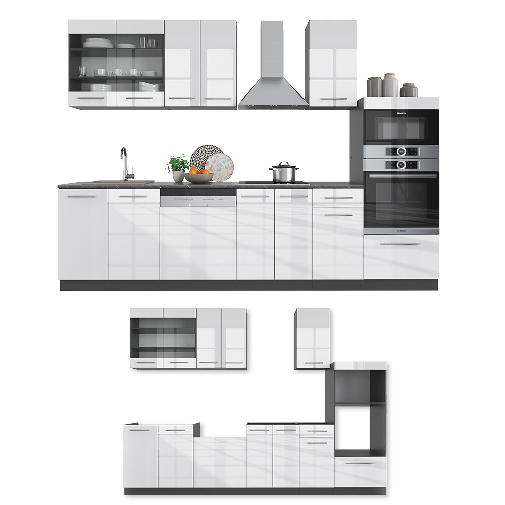 Vicco Küche Fame-Line 240 cm Küchenzeile Küchenblock Einbau Weiß Hochglanz