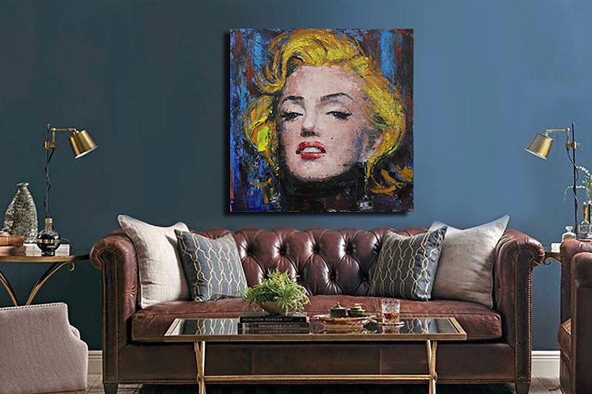 Öl-Wandbild FAME - blau-gelb - 120x120 cm
