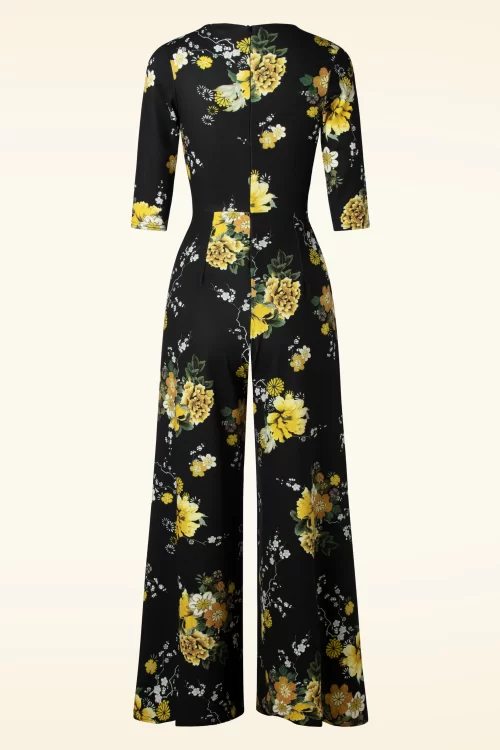 Vintage Chic for Topvintage Liana floral jumpsuit in zwart en geel