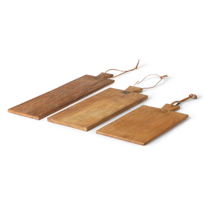 HKliving - Servierbrett (3er-Set), Teak / Leder