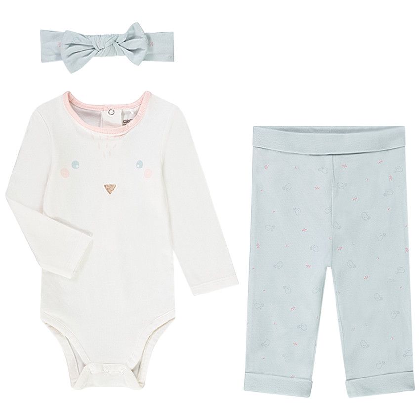 Ensemble 3 pièces en jersey pour bébé fille - Ecru