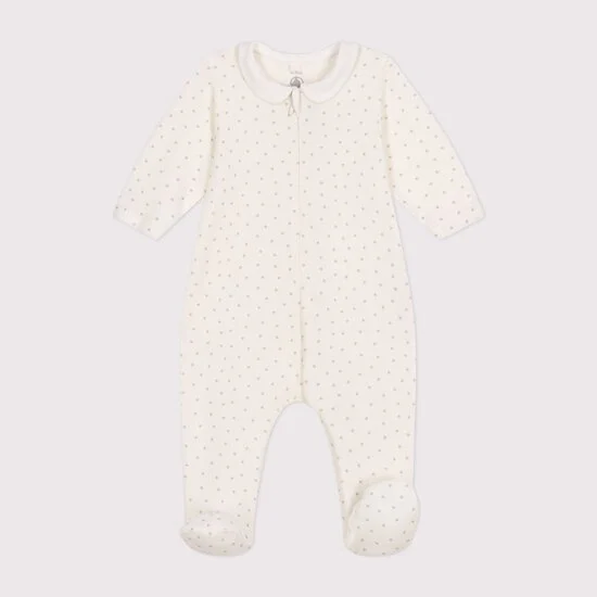 Pyjama en velours   blanc marshmallow / gris        de               Petit Bateau
