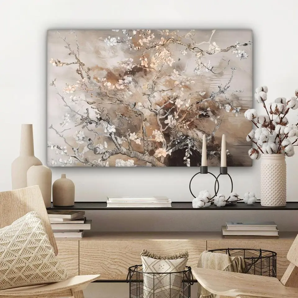 MuchoWow Canvas Schilderij 90x60cm Amandelbloesem Kunst Van