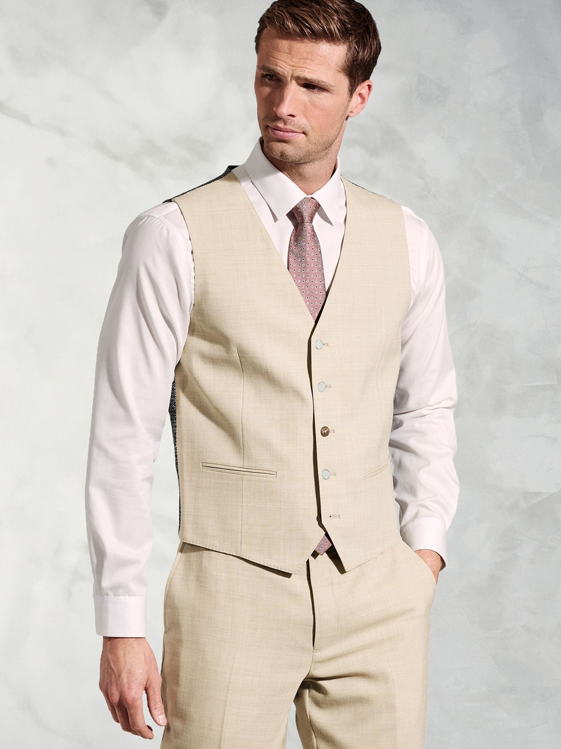 Beige - Brook Taverner Linen Blend Mixer Suit Waistcoat