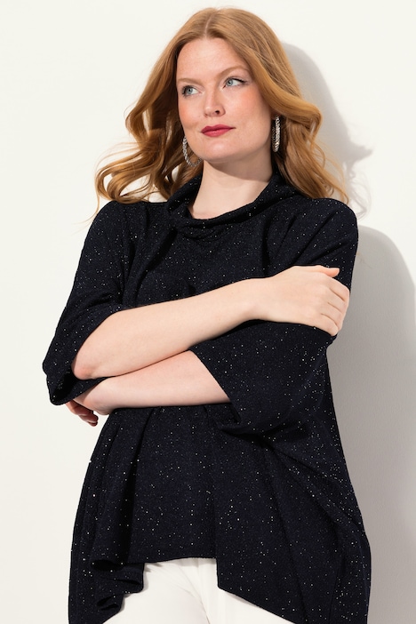 Shirt, oversized, Glitzer-Effekt, Rollkragen, Halbarm