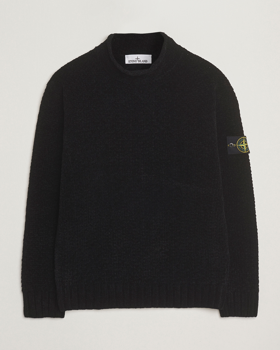 Stone Island Cotton Chenille Knitted Mock Neck Black