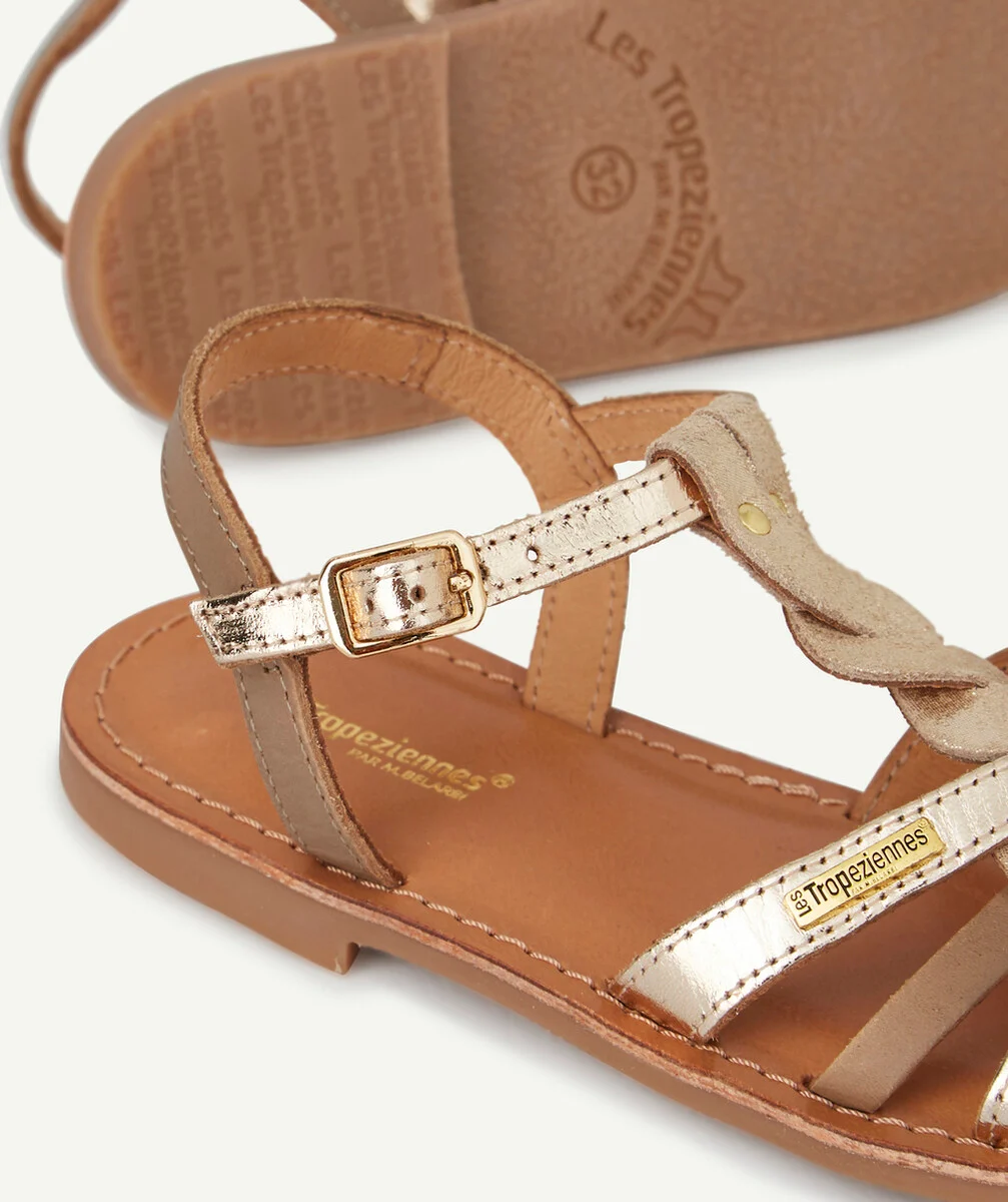 LES TROPEZIENNES PAR M BELARBILES SANDALES BADAMI BEIGE ET OR BRILLANTES