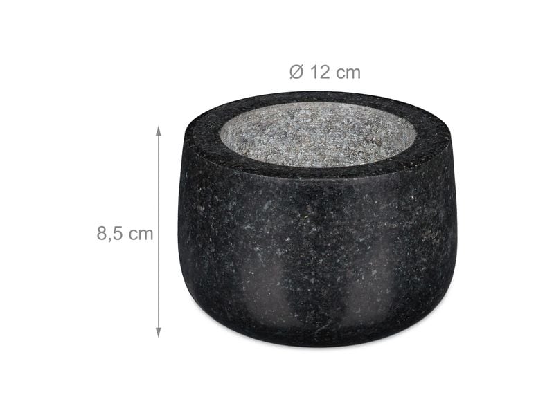 relaxdays Mörser mit Stössel 12 cm, Granit Polierter Gewürzmörser und Stössel