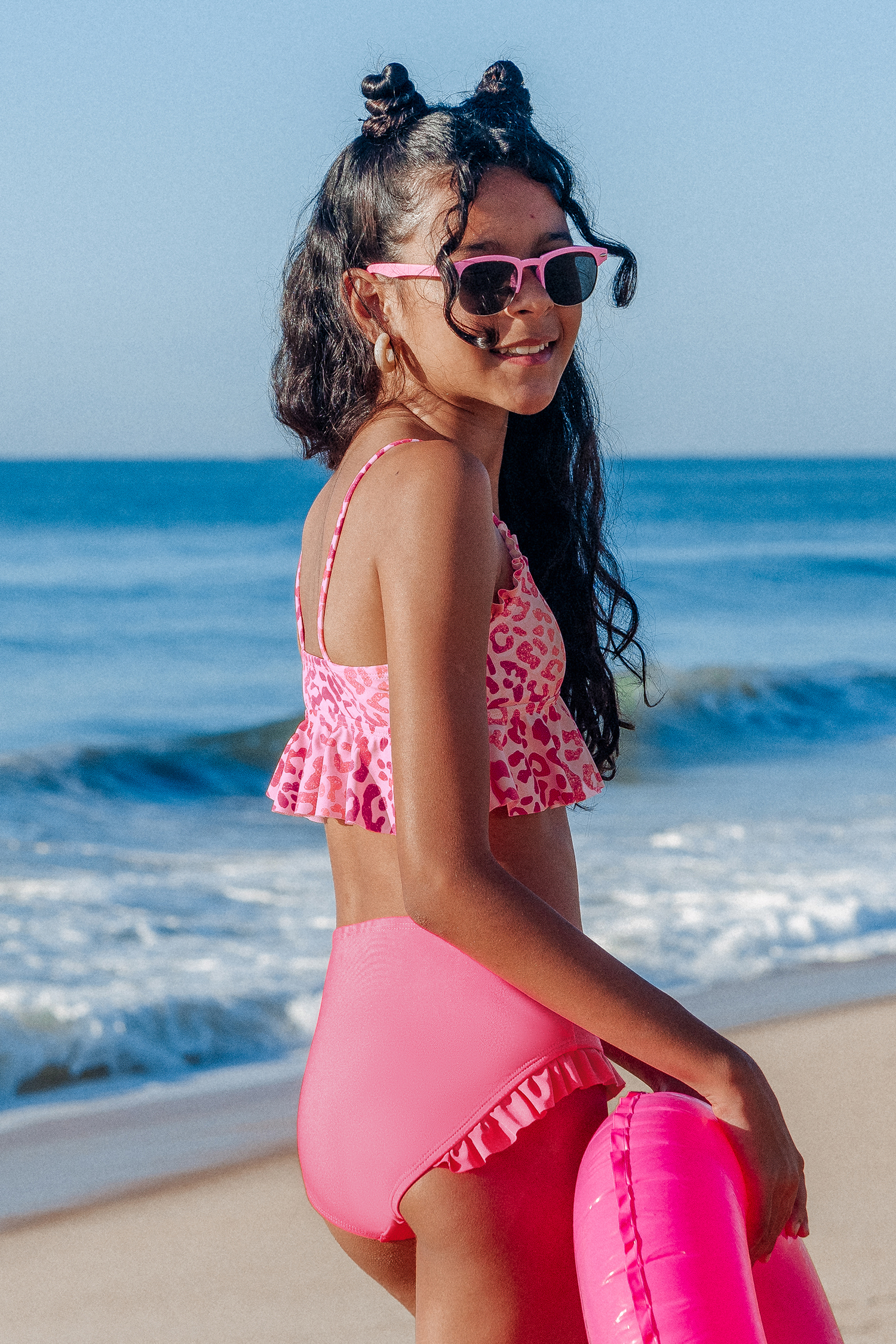 Bikini à volants à imprimé léopard rose pour fille