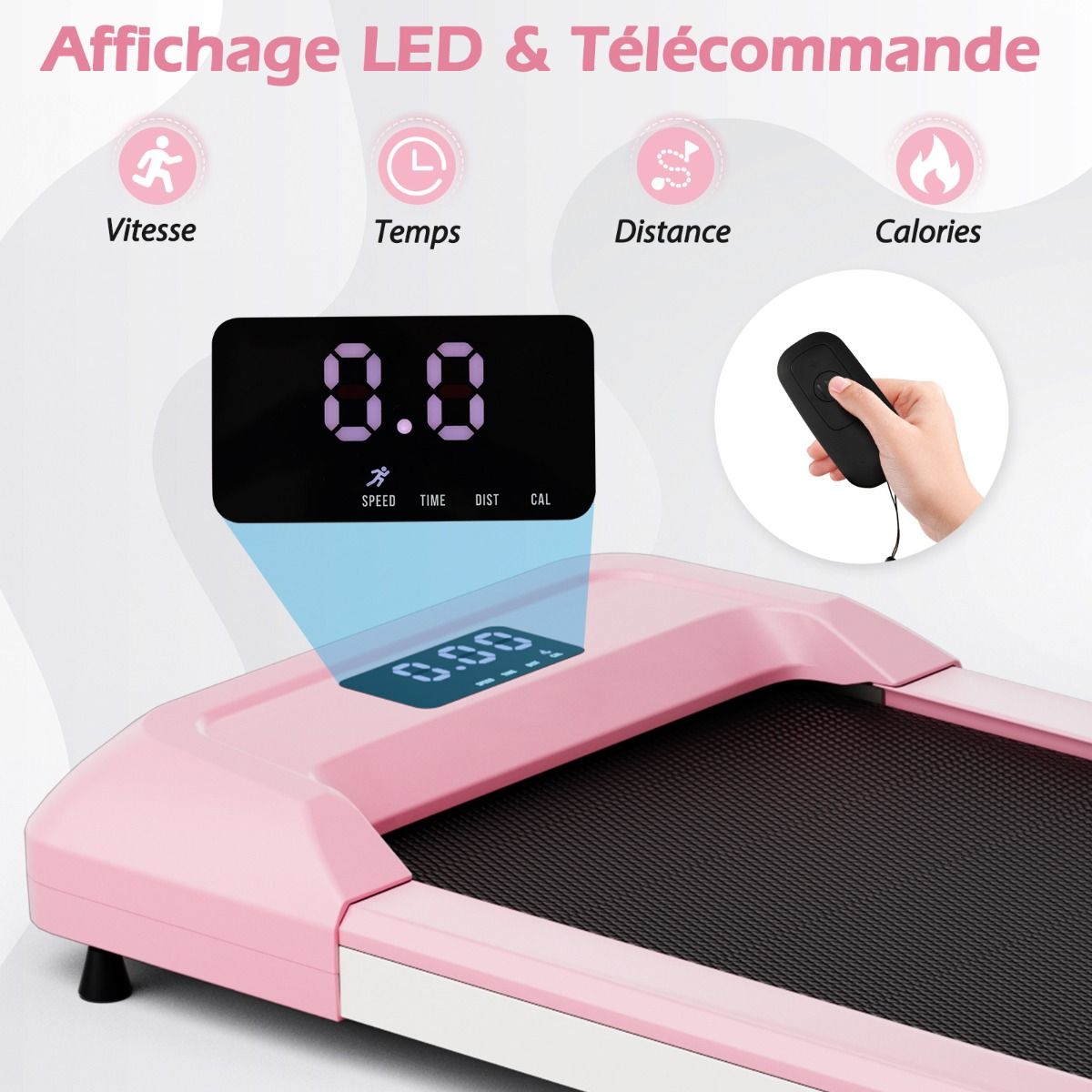 Tapis de Course Mince Tapis de Jogging avec Capacité de 120 Kg Télécommande et Écran Led Inclinable à Roulettes Tapis de Course à Glisser Gris/Noir/Rose - Lidl-Manfred