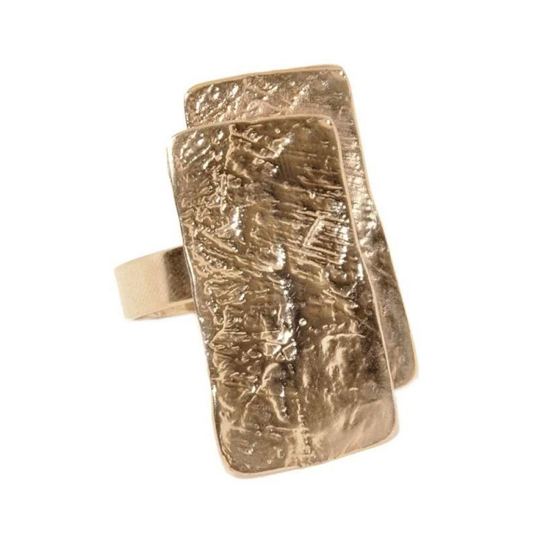 Bague ajustable en plaqué or rose faite à la main avec des éléments géométriques métalliques - Bijou de créateur
