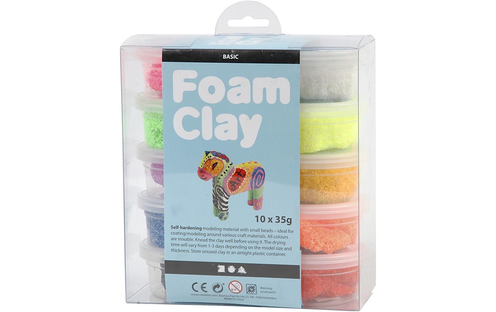 Modellier-Set Foam Clay Basic MehrfarbigSelbsthärtende Modelliermasse mit winzigen Styroporkügelchen