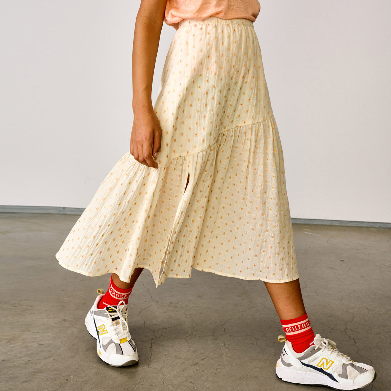 Bellerose Jupe longue en Coton Pure imprimée soleil jaune