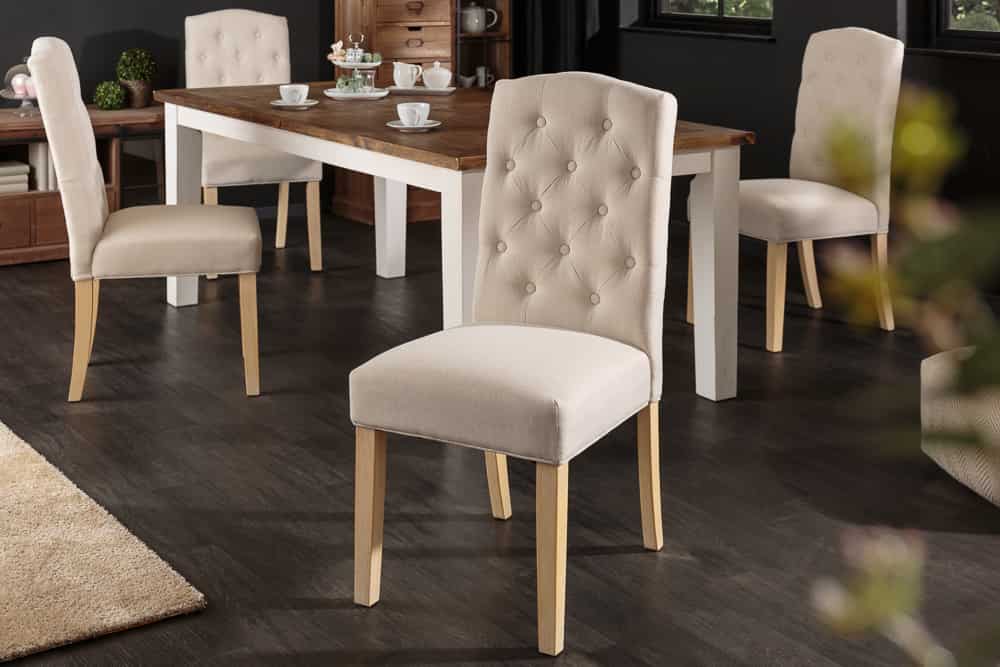 Eleganter Stuhl CASTLE beige mit Chesterfield Steppung im Landhausstil