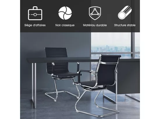 Lot de 2 Chaises de Bureau, Chaises de Conférence, Modernes et Robustes, en Cuir PU avec Base en Z, Chaises de Réception pour Maison, Bureau, Noir