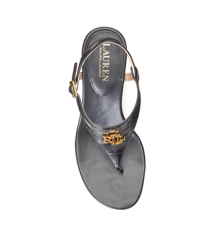 Sandália Ralph Lauren Westcott II em couro preto texturizado - Altura do salto: 6 cm -