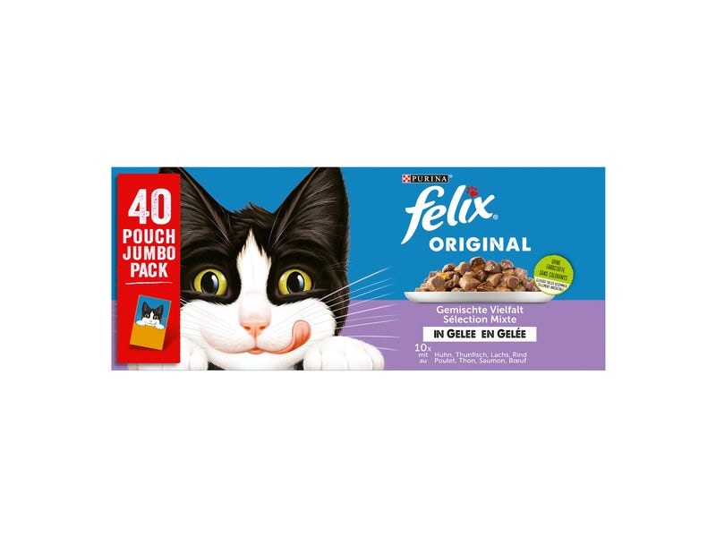 Felix Nassfutter Fleisch & Fisch in Gelée, 40 x 85 g Alleinfuttermittel für Katzen