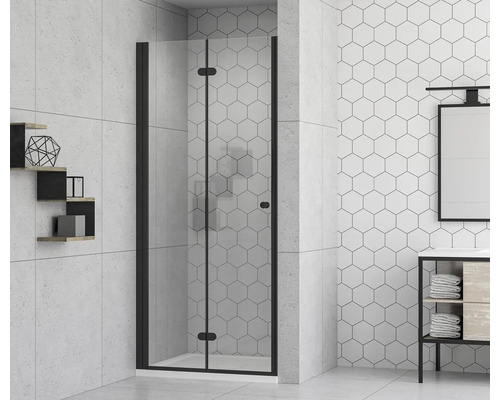 form&style douchedeur met draai-vouwdeur MODENA 90 x 195 cm, profiel zwart mat, helder glas, vuilafstotende glascoating
