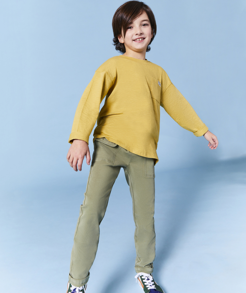 pantalon relax garçon en viscose responsable kaki avec poches