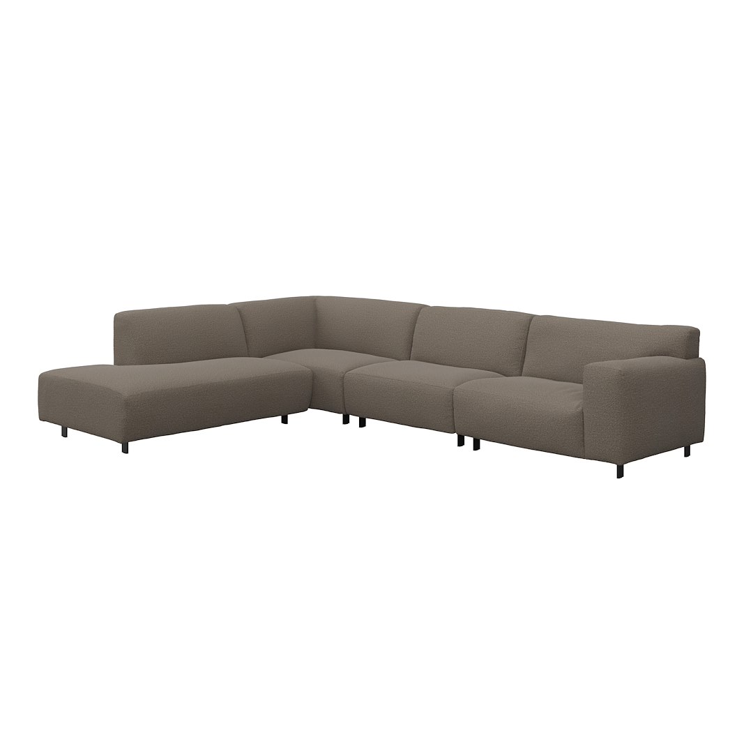 Vesta hjørnesofa 3-seter med åpen ende venstre, Big hjørnemodul, Tekstil Gianni Grey, standardsøm, sort metallben 10 cm, Comfort CM
