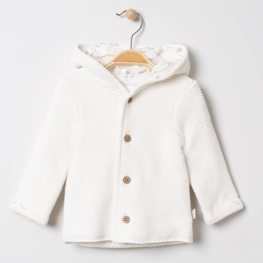 Gilet à capuche en maille doublé jersey imprimé - Ecru
