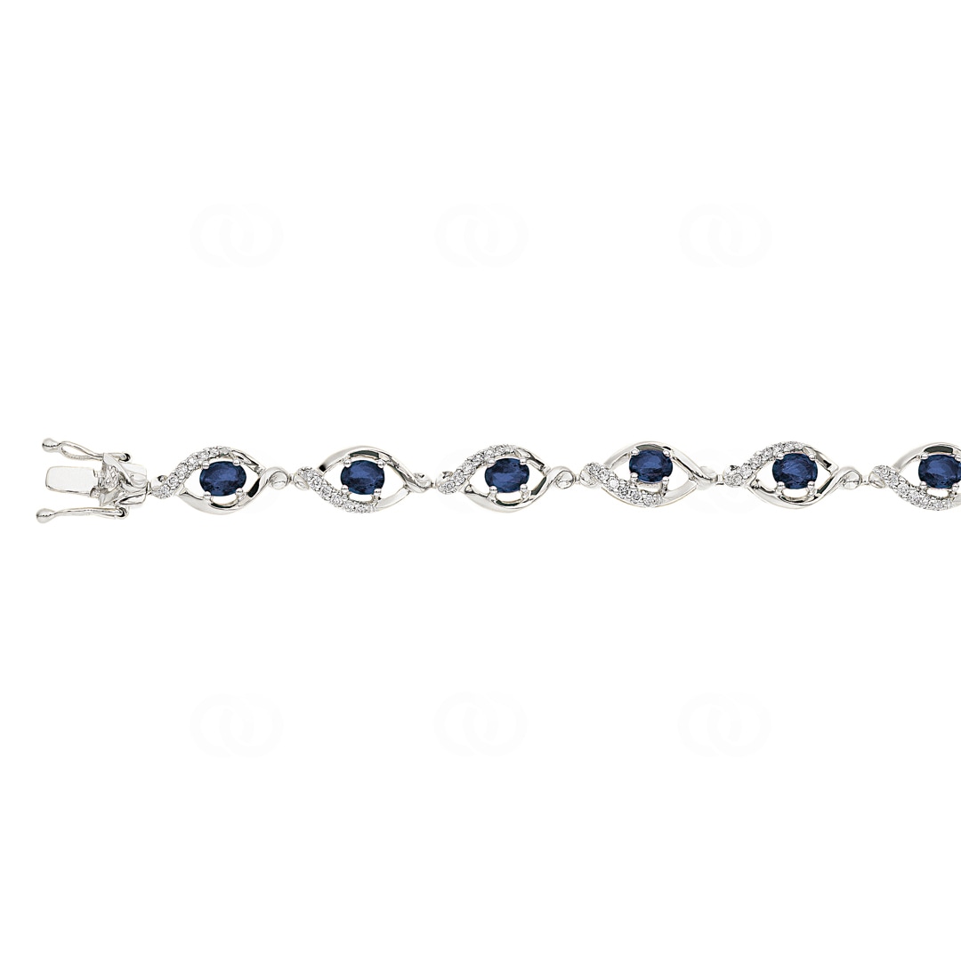 Saphir Armband 750/18 K Weissgold mit Diamanten 0.44 ct H/si