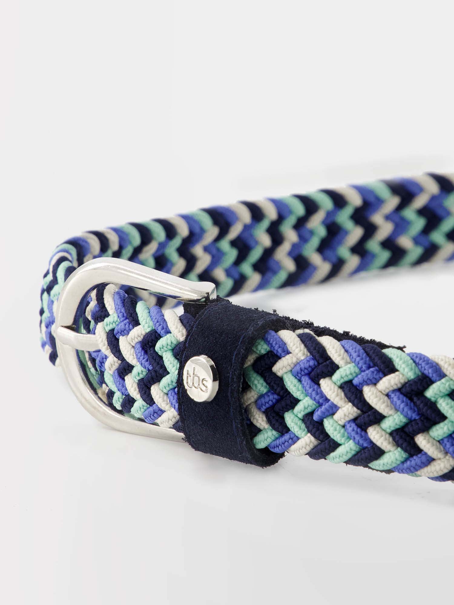 Ceinture Femme Tressée & Elastiquée Beige et Bleu