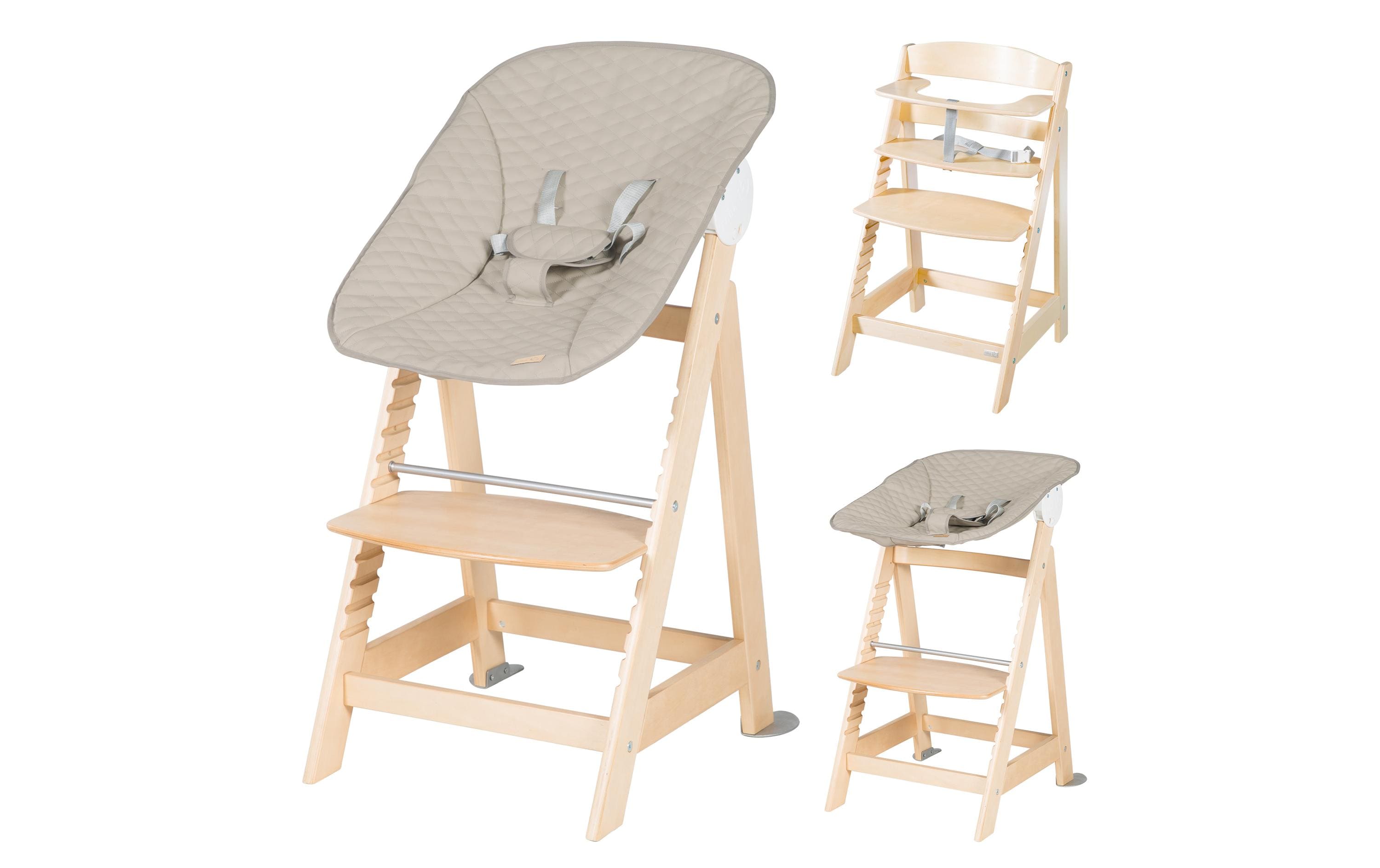 Treppenhochstuhl Born up Set 2-in-1 Natur, Greyish gesteppt<br>Hochstuhl mit Liegefunktion