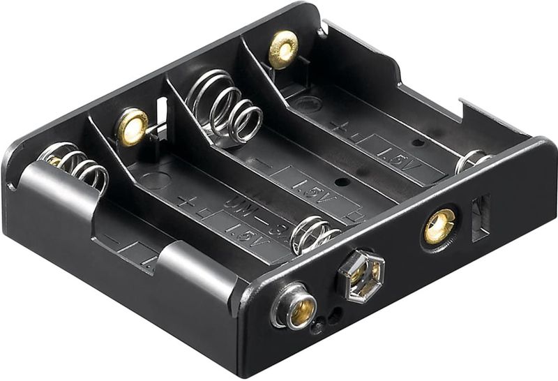 Batterijhouder - Zwart - Voor 4 AA-batterijen - Push-on Bevestiging
