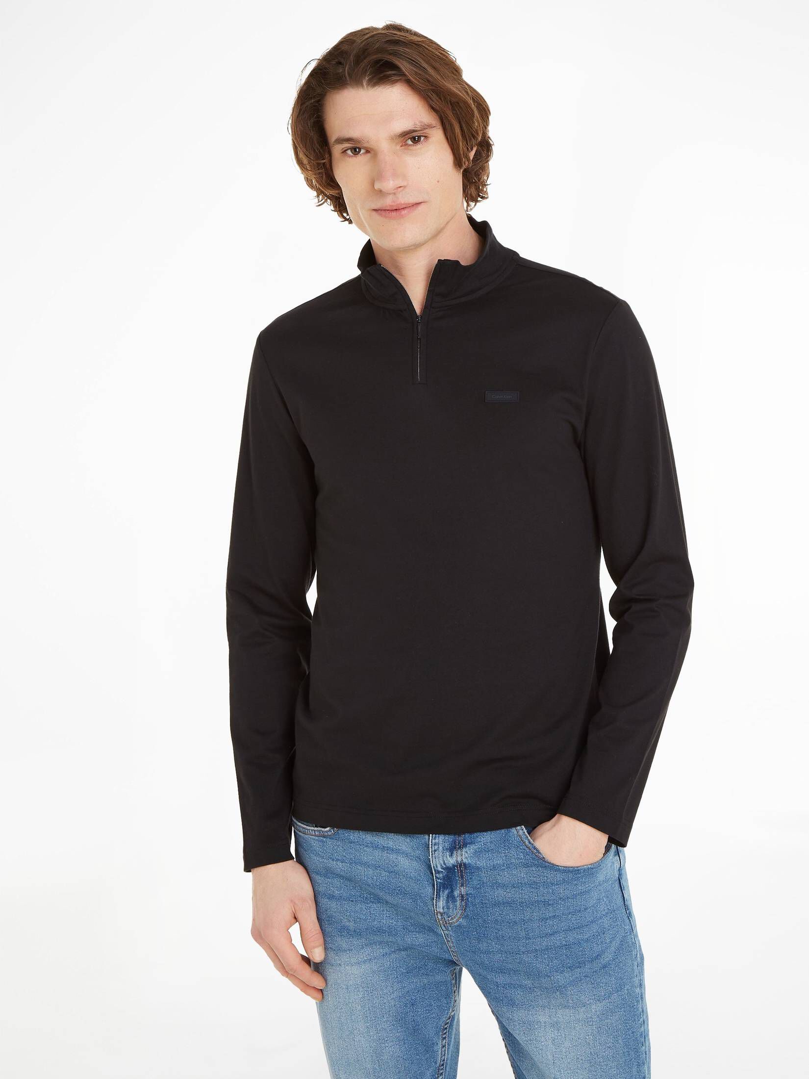 CALVIN KLEIN| Herren Langarmshirt SMOOTH COTTON LS ZIP UP