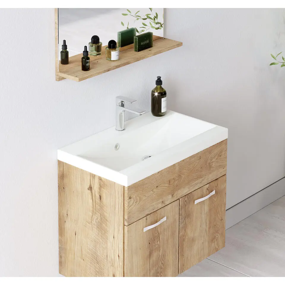 Badplaats Badkamermeubel Montreal 60 x 35 cm – Kastanje Eiken – Wastafel met