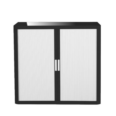Armoire basse à rideaux EASY OFFICE - 110 x 104 x 41,5 cm - Corps noir - Rideaux et poignée blanc