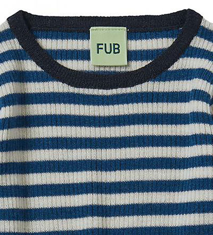 FUB Bluse - Uld - Rib - Ecru/Pond Blue