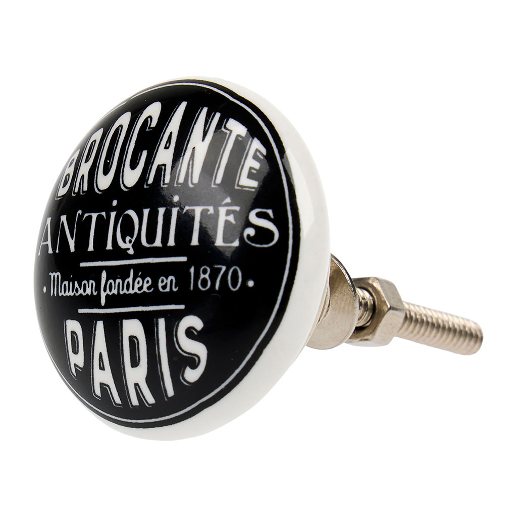 Bouton de meuble céramique brocante noir