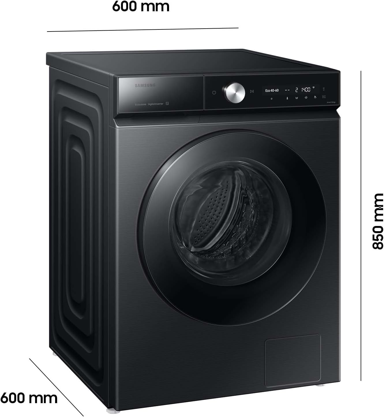 Samsung WW90DB8U95GBU2 Bespoke Waschmaschine, 9 kg, 1.400 U/min, Extra energiesparend, EEK: A (-30%), AI Ecobubble, QuickDrive, AI Wash, SuperSpeed 39 Min, Schwarz