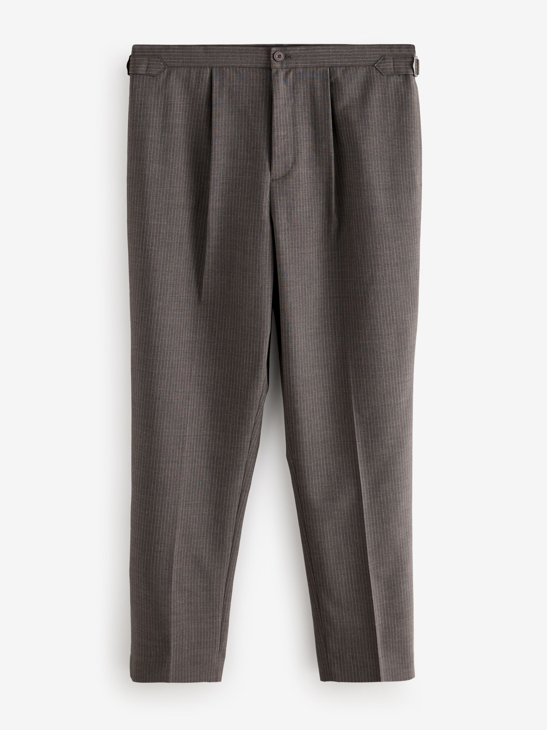 Bruin - Verstelbare gestreepte wollen blend broek met zijverstellers