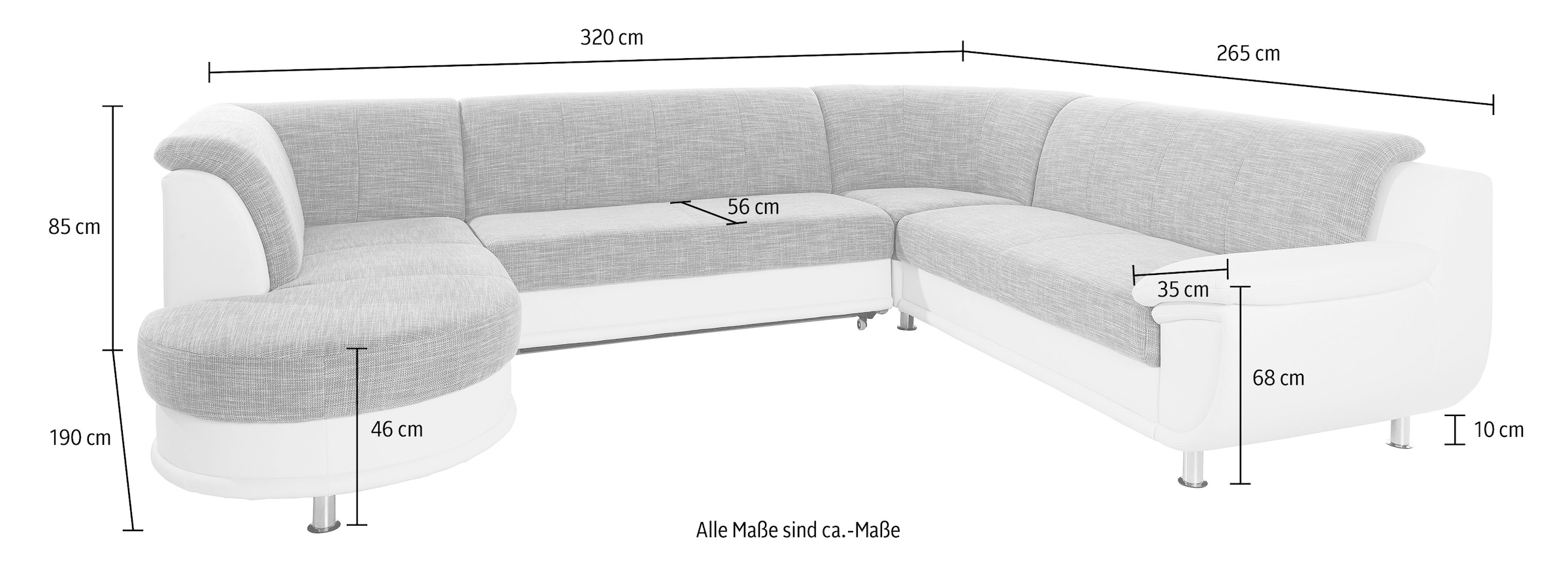 TRENDMANUFAKTUR Wohnlandschaft »Rondo 3, zeitlos und modern, im Materialmix, U-Form« wahlweise für mehr Komfort mit Federkern, wahlweise mit Bettfunktion