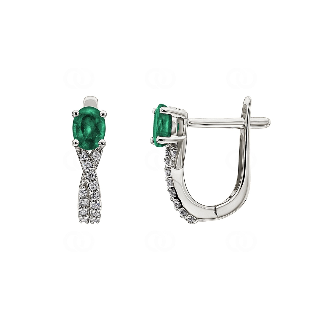 Kreolen 750/18 K Weissgold mit Smaragd oval und Diamanten 0.12 ct H/si