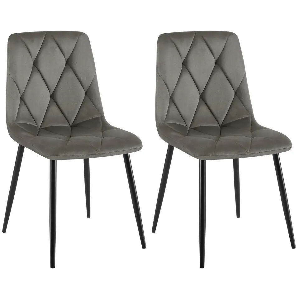CLP Set van 2 Eetkamerstoel Clairton zwart Frame - Fluweel - antraciet