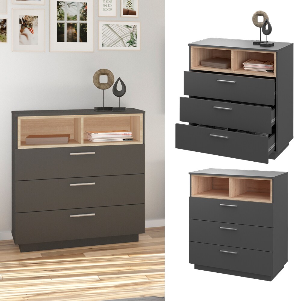 Vicco Kommode Highboard Anrichte Beatrice Anthrazit 3 Schubladen Sideboard Regal