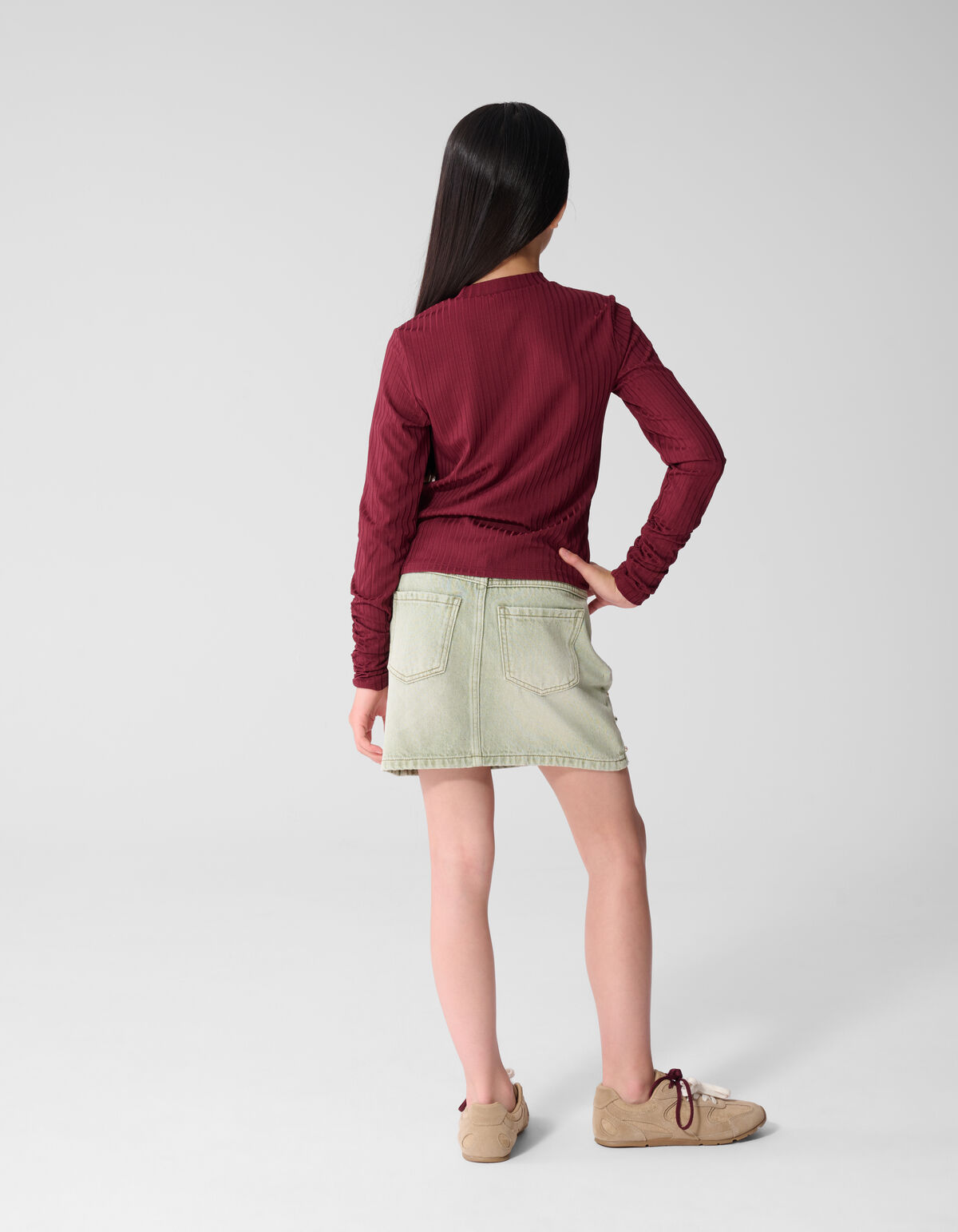 Puff Rib Longsleeve Top Donkerrood