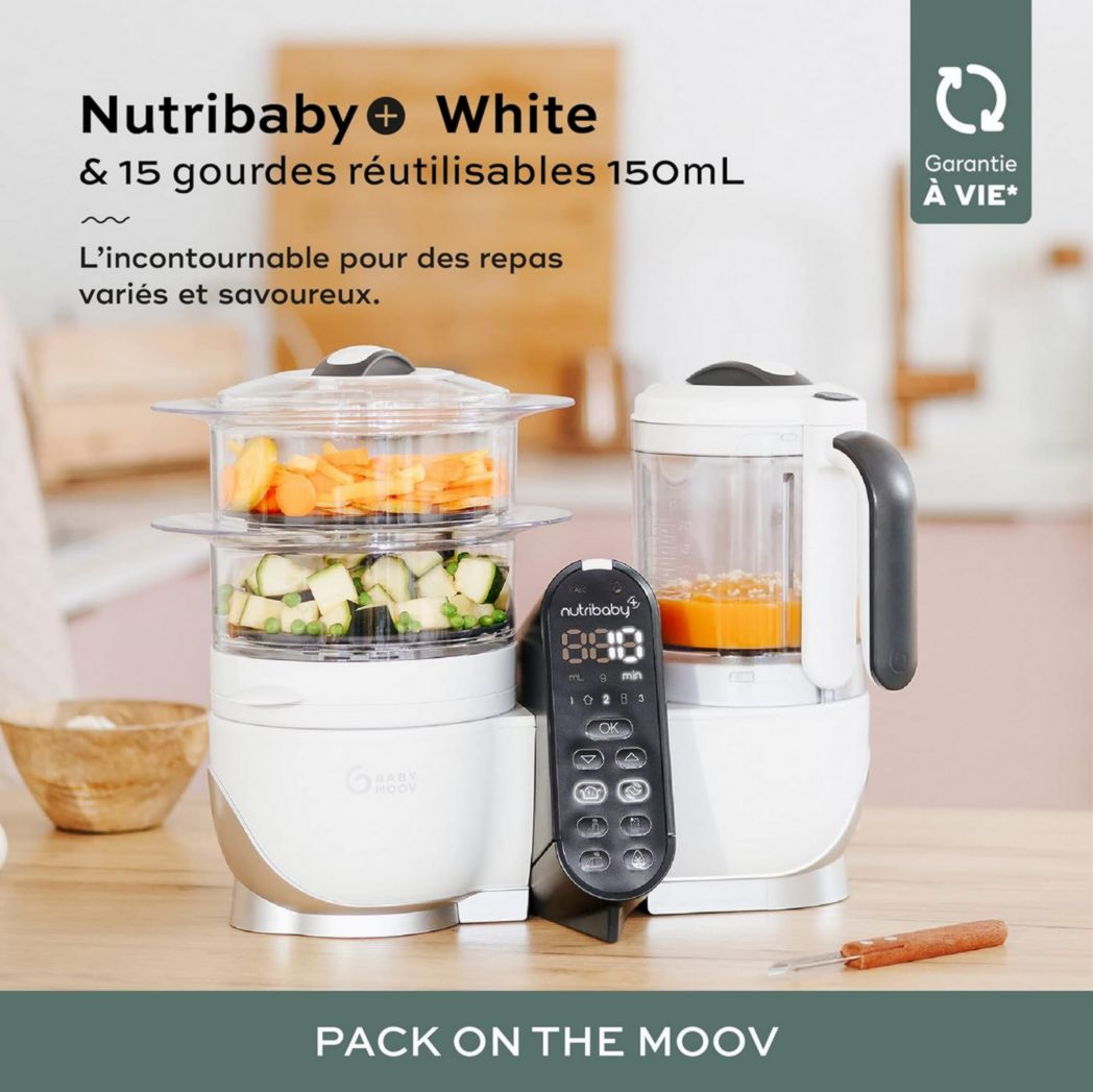 Babymoov Nutribaby(+), Robot cuiseur multifonction 6 en 1 pour bébé, cuiseur vapeur, grande capacité 2,2 L, petits pots maison, idéal pour diversifier les repas, vert opale