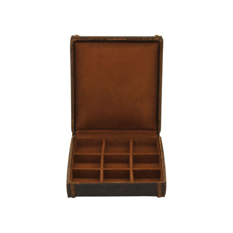 Ecrin 9 boutons de manchettte, Cubano, cuir marron havane