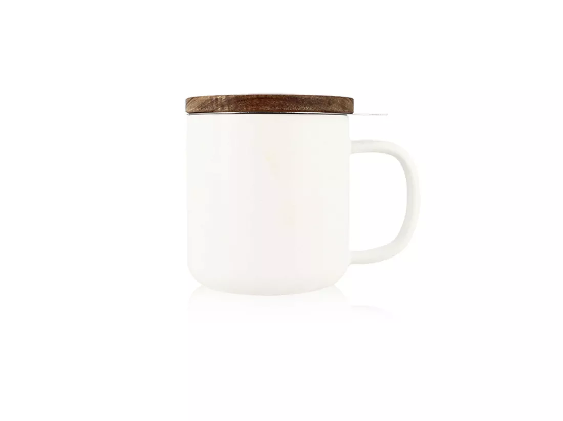 Ogo Living - Tisaniere Juliet 300ml En Gres Blanc Avec Couvercle Bois D'acacia
