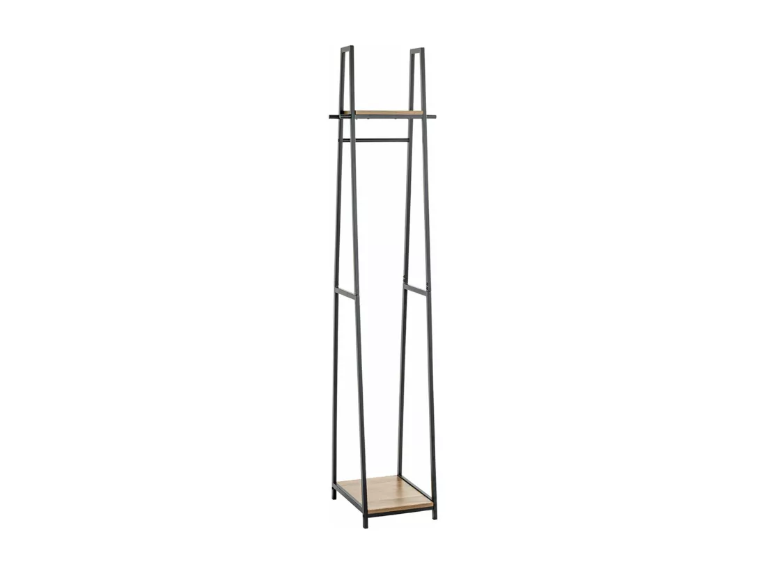 Porte-manteau en bois coloris chêne et métal coloris noir - longueur 38 x profondeur 40 x hauteur 166 cm