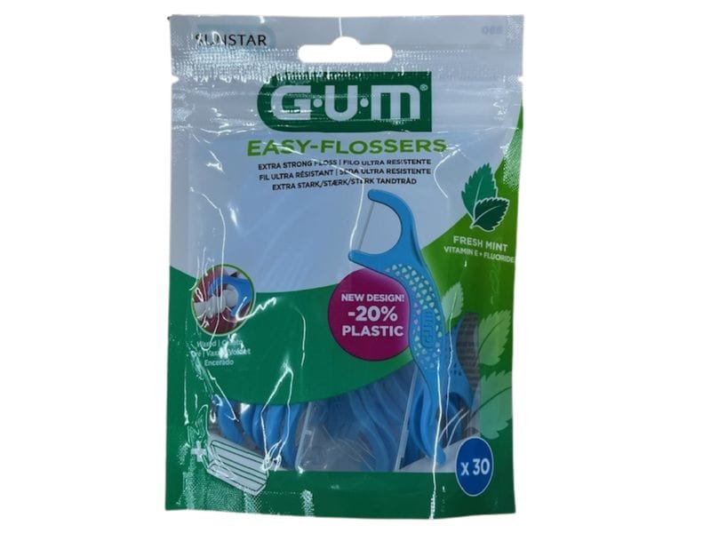 GUM Easy-Flossers Zahnseide-Sticks, 30 Stück Zahnseidesticks mit Erfrischendem Minzgeschmack
