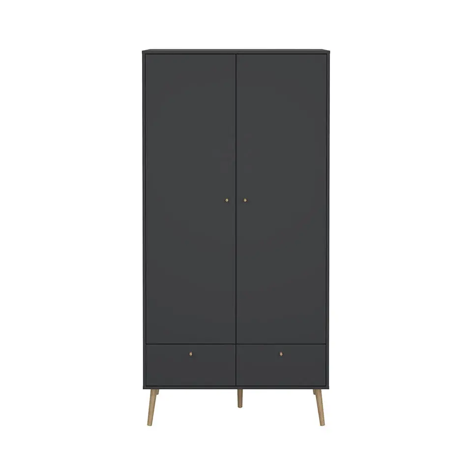 Hioshop Bodo kledingkast 200x99x58cm- 2 deuren- 2 lades matgrijs