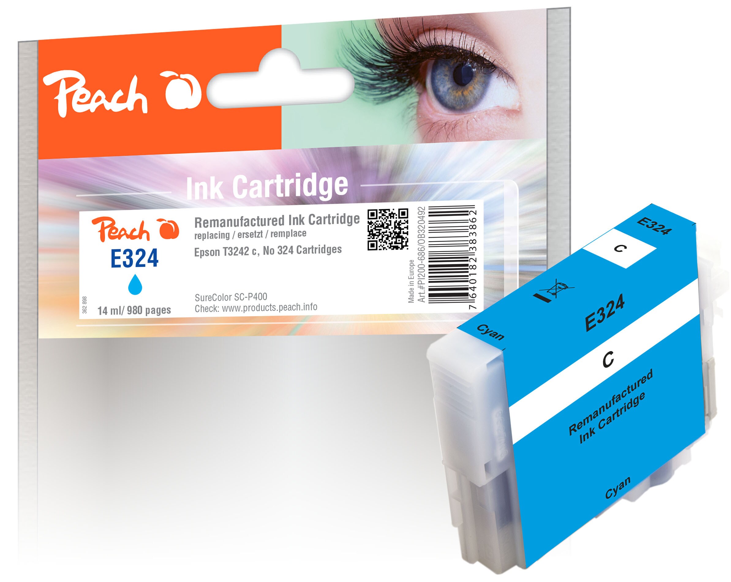 Peach E324Druckerpatrone cy ersetzt Epson T3242C, C13T32424010 für z.B. Epson SureColor SCP 400 (wiederaufbereitet)